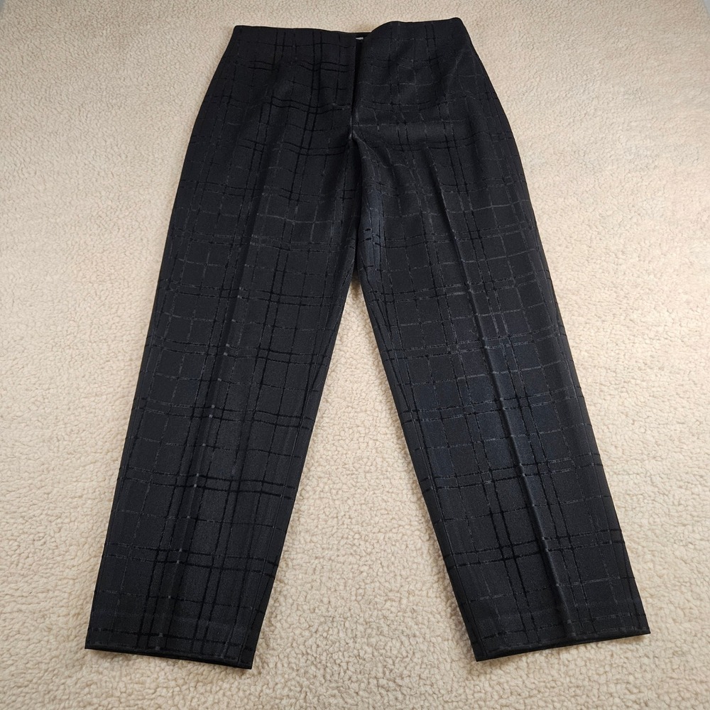 Talbots Petites Trousers Women 8 Black Grid Pattern Textured Straight Leg Career